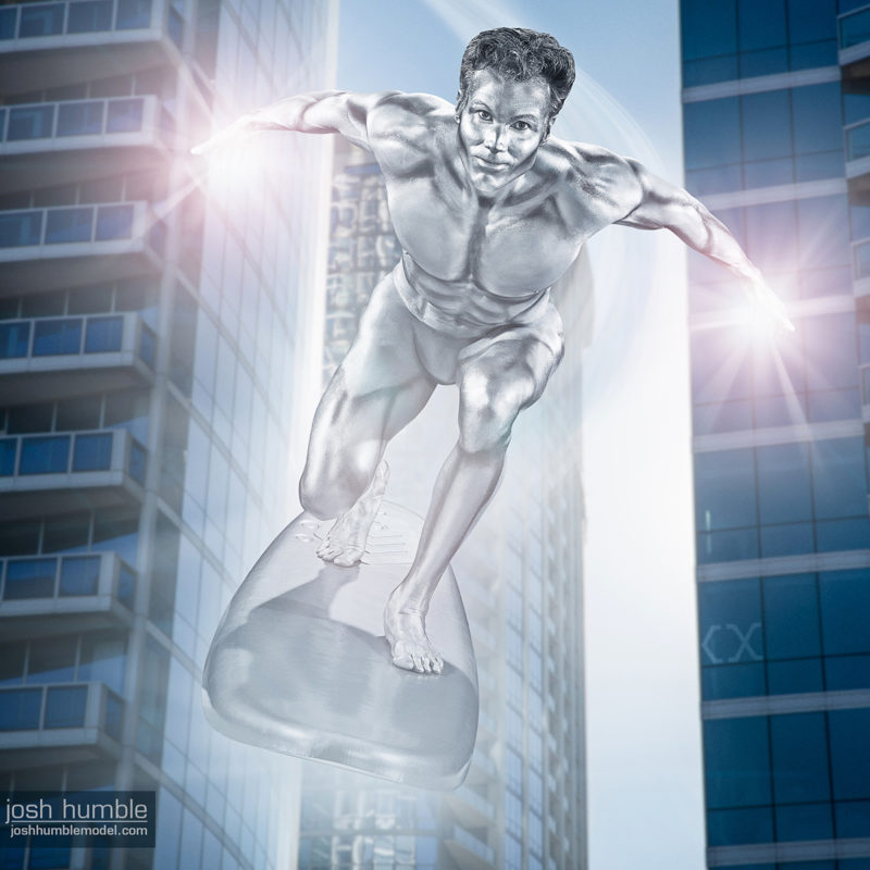 Silver Surfer, Model: Josh Humble | Photographer: CX PhotoWorks, Kevin Lee Medlin | Bodypaint: Rachel Madison